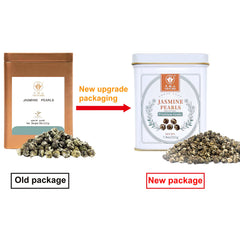Tian Hu Shan Jasmine Dragon Pearls tin packaging signals premium quality green tea