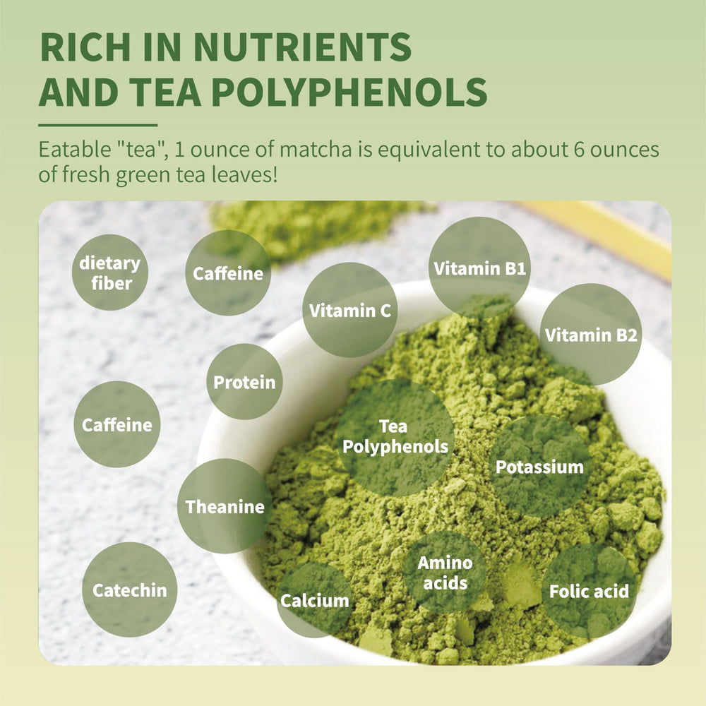 Tian Hu Shan matcha powder blended into a green smoothie
