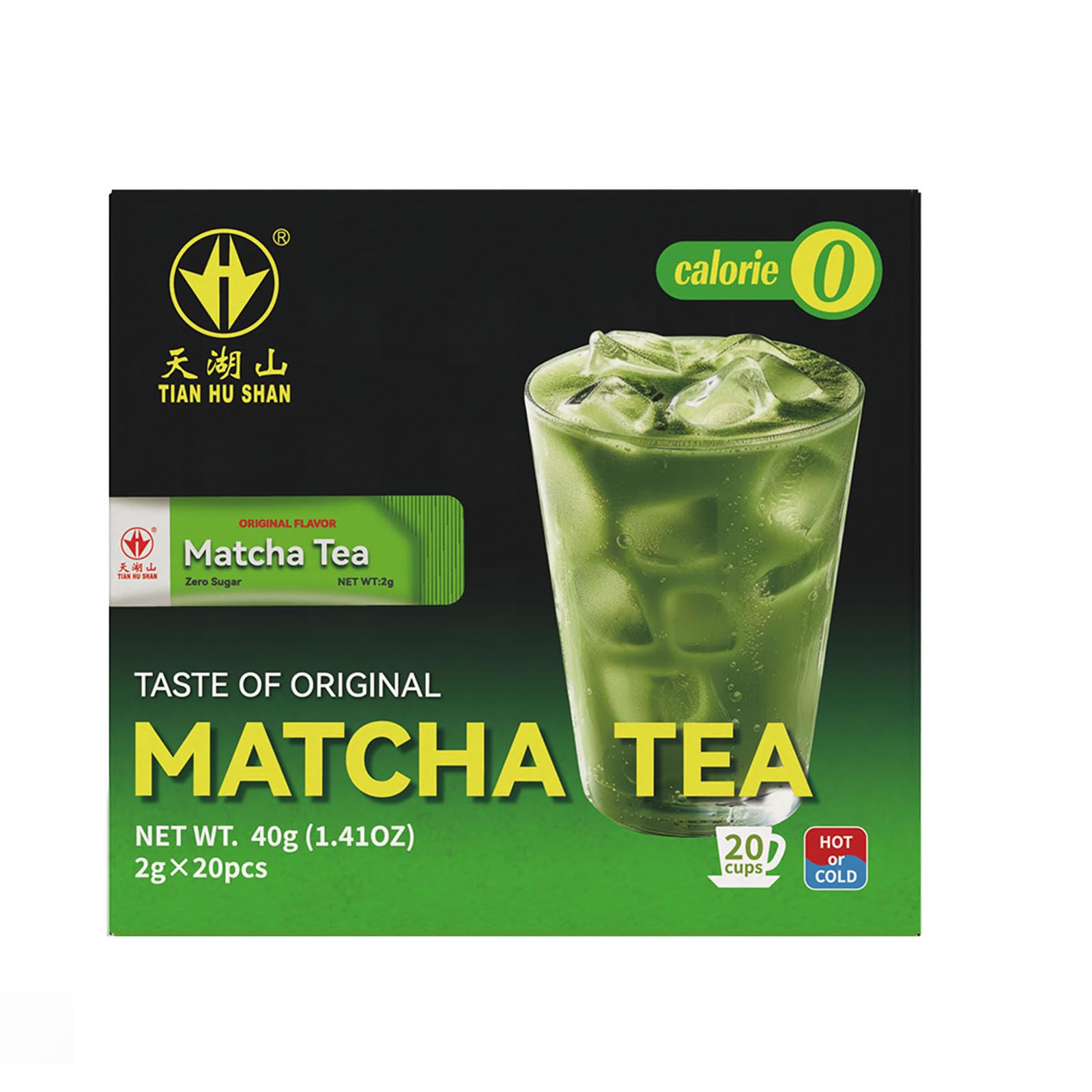 Tian Hu Shan Matcha Sticks natural ingredients label highlights purity.