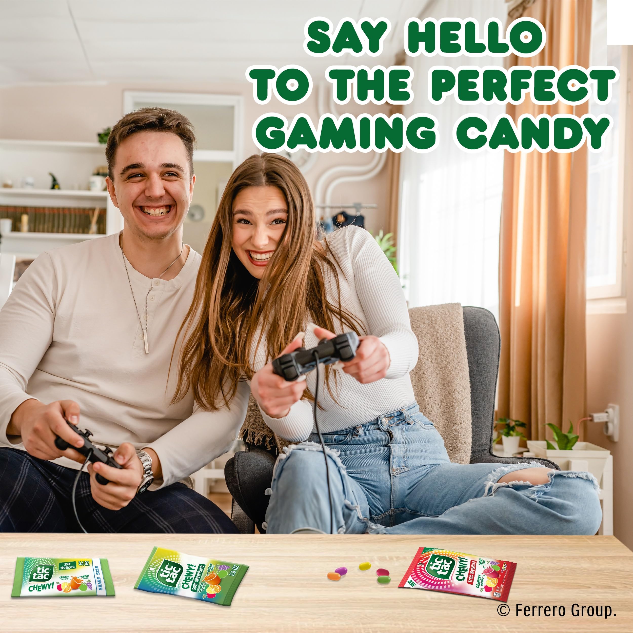 Crunchy outer layer of TIC TAC CHEWY Fruit Adventure adds satisfying texture.