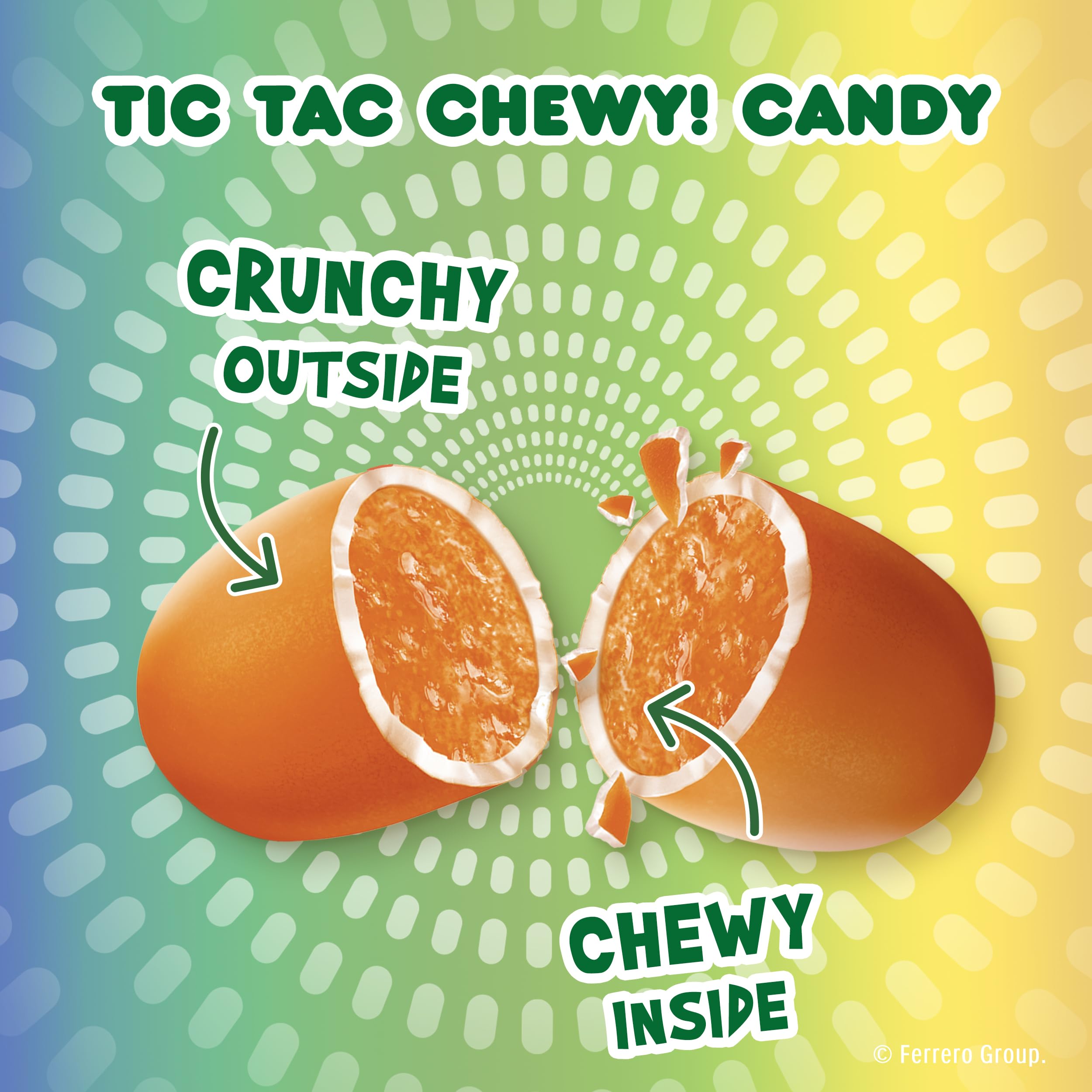 TIC TAC CHEWY Five gently sour flavors array highlighted for adventurous tasting.