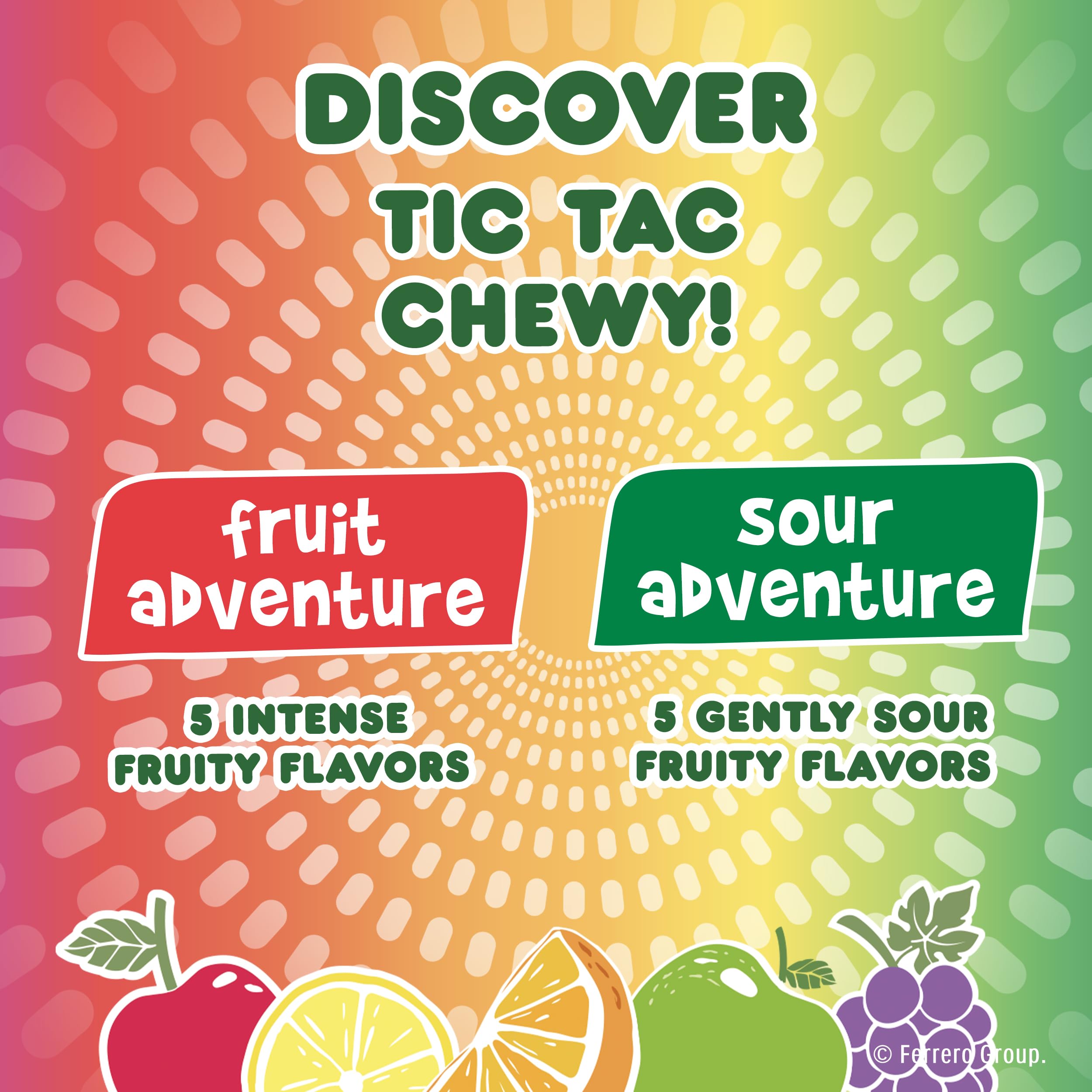 TIC TAC CHEWY Colorful Tic Tac-shaped candies invite a playful tasting moment.