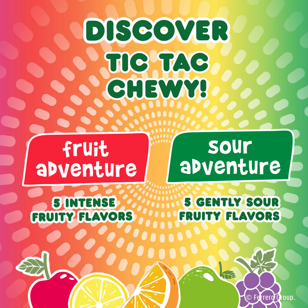 TIC TAC CHEWY Colorful Tic Tac-shaped candies invite a playful tasting moment.