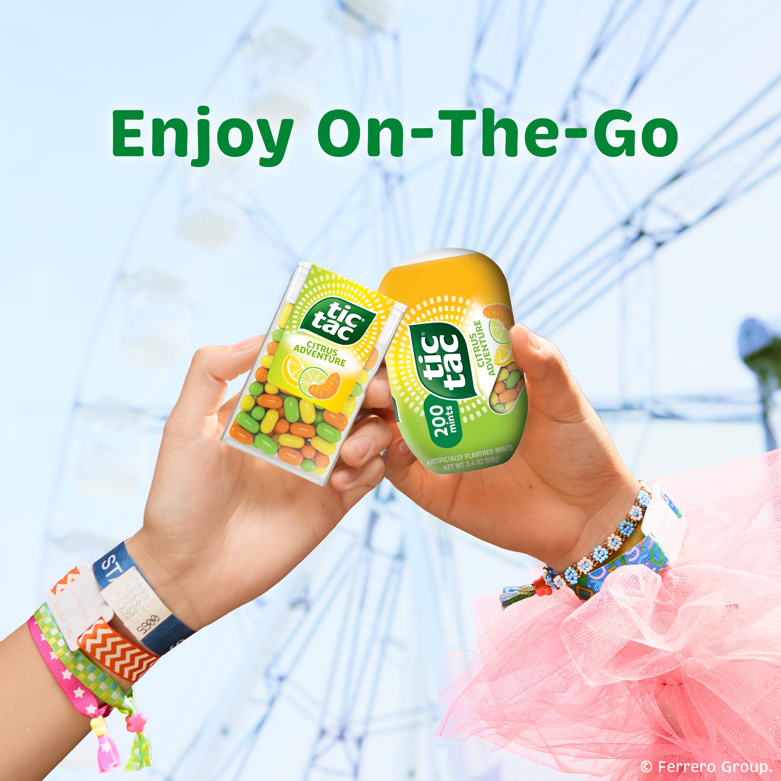 Eight-pack display of Tic Tac Citrus Adventure highlights bulk value for sharing.