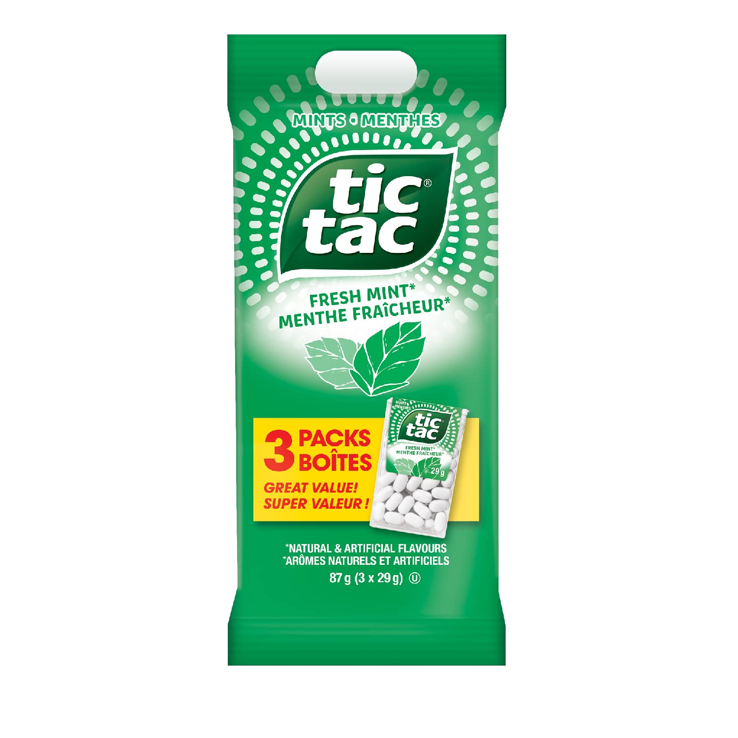 Tic Tac Fresh Mint vanilla-shell close-up showing crisp flavor for quick refresh