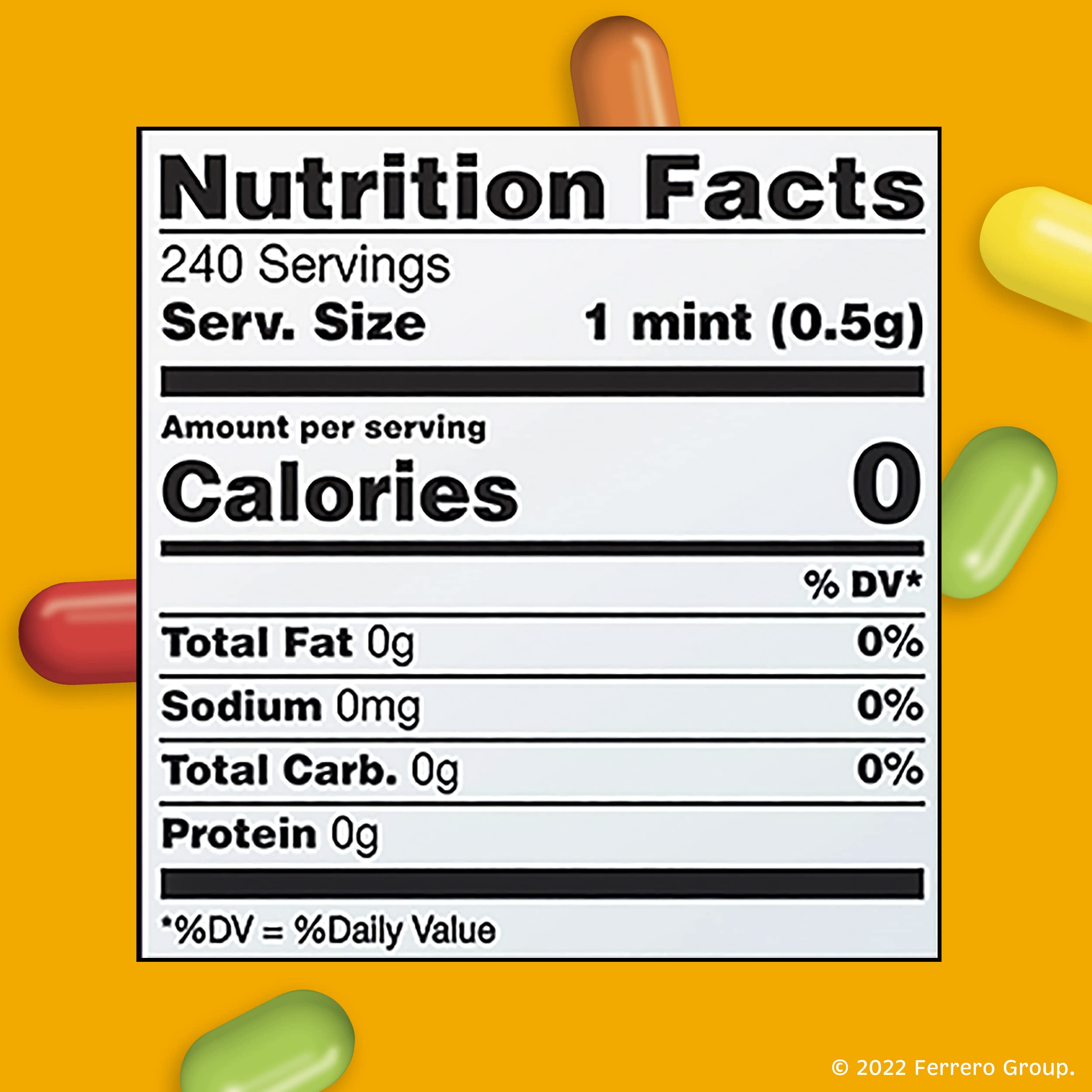 Tic Tac Fruit Adventure mints close-up, highlighting bright fruity flavors and crisp texture.