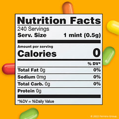 Tic Tac Fruit Adventure mints close-up, highlighting bright fruity flavors and crisp texture.