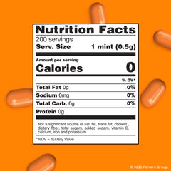 Bright orange Tic Tac mints delivering a crisp, refreshing after meals flavor.