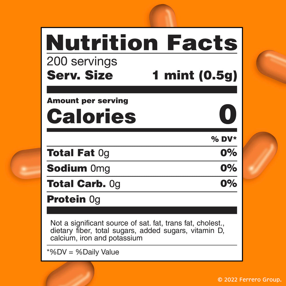 Front view of Tic Tac orange mints pack, portable and pocket-ready
