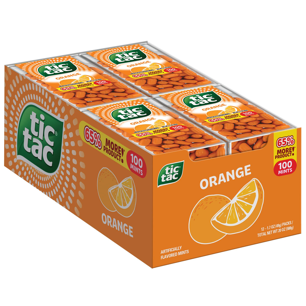 Tic Tac Orange pack front view showing pocket-sized freshness