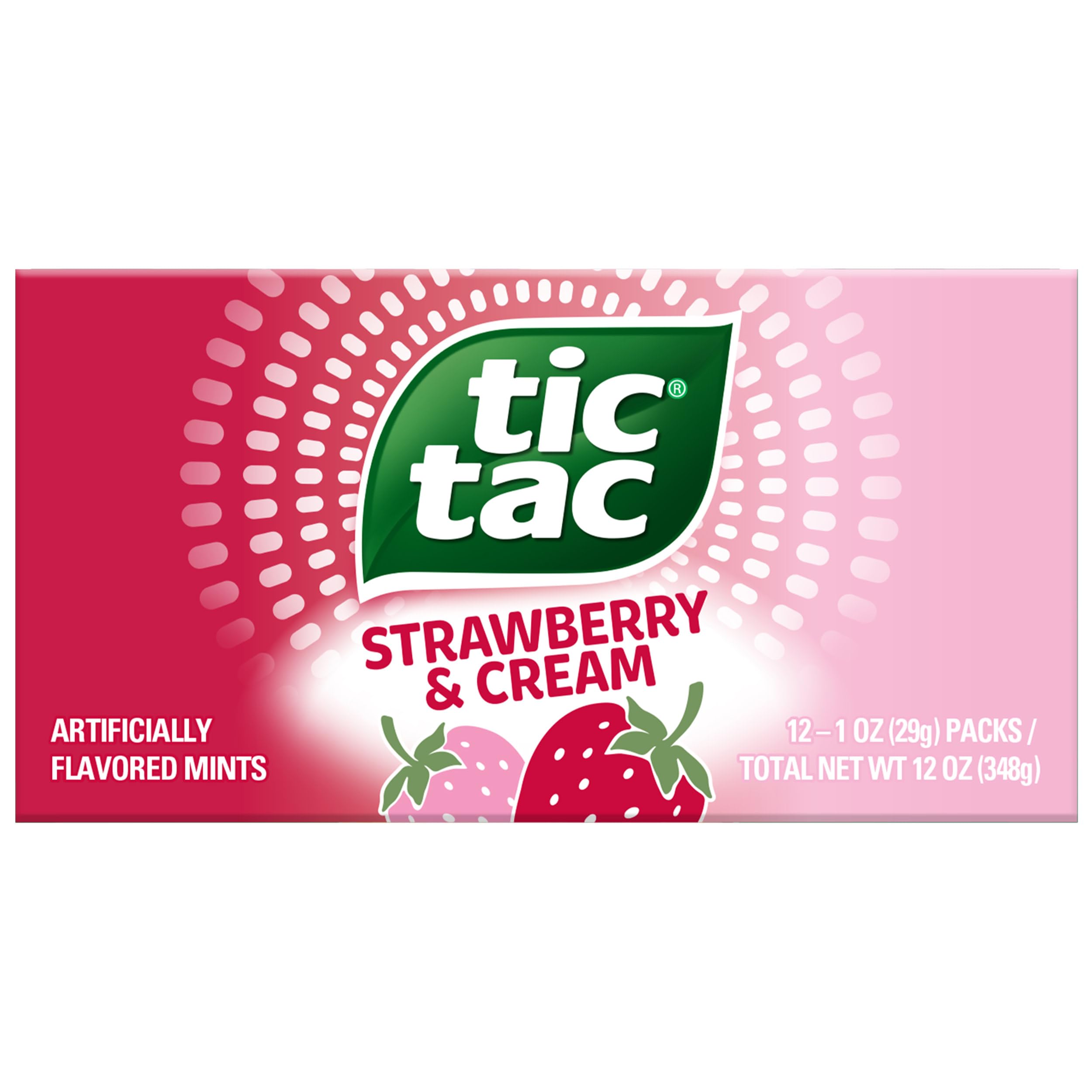 Tic Tac Strawberry & Cream front-pack shot highlights the classic flavor.