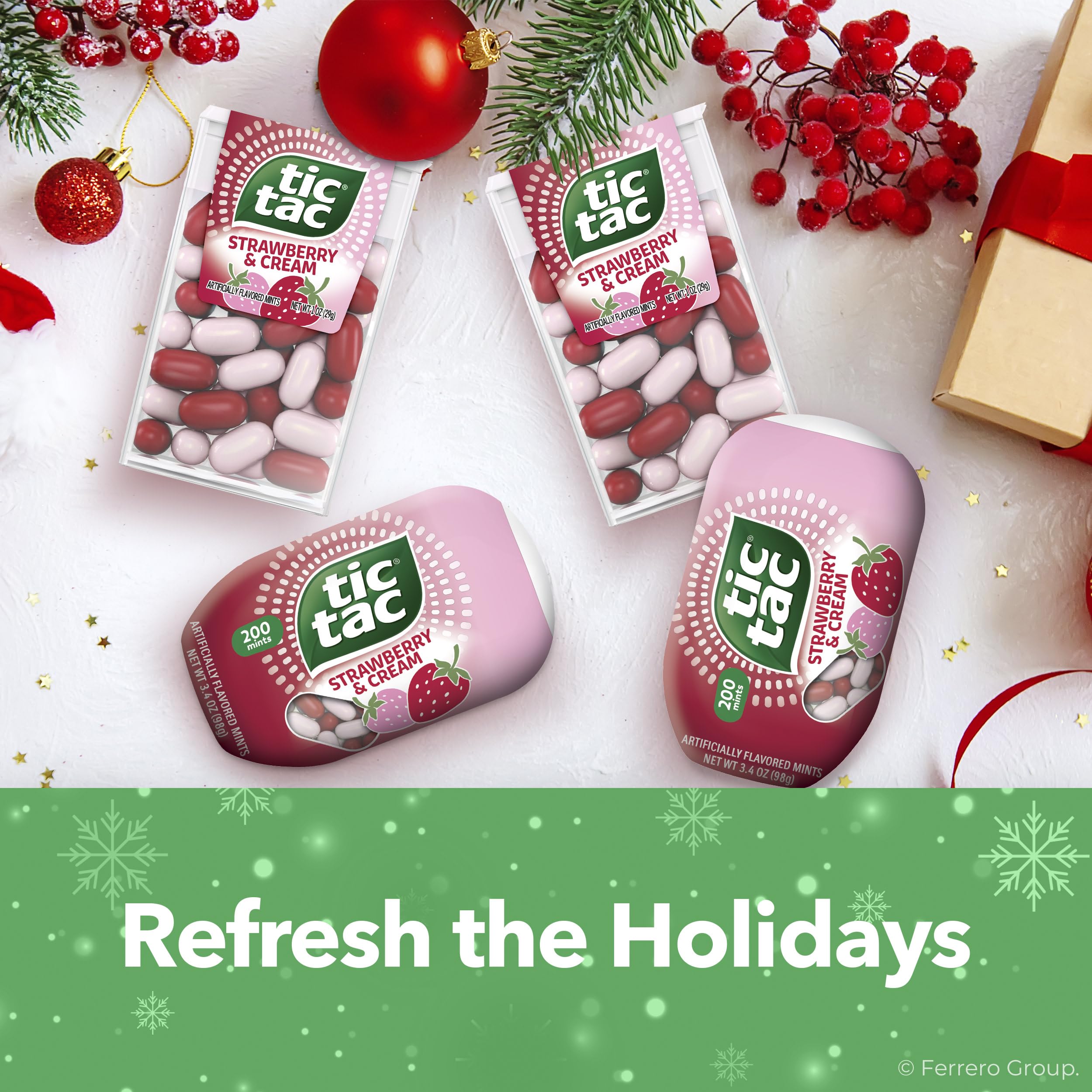 Tic Tac Strawberry & Cream mints in a glass bowl for sharing.