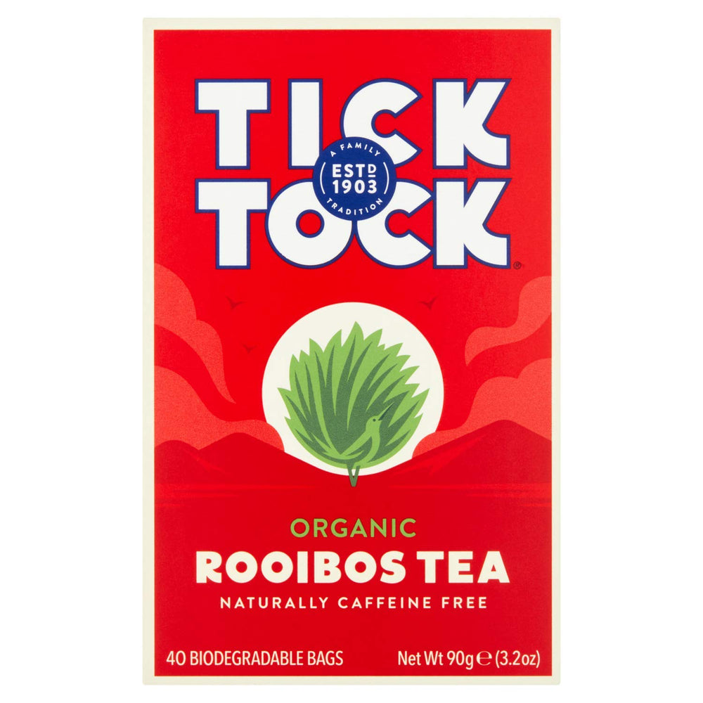 Tick Tock Organic Rooibos cup showing deep amber color and full flavor.