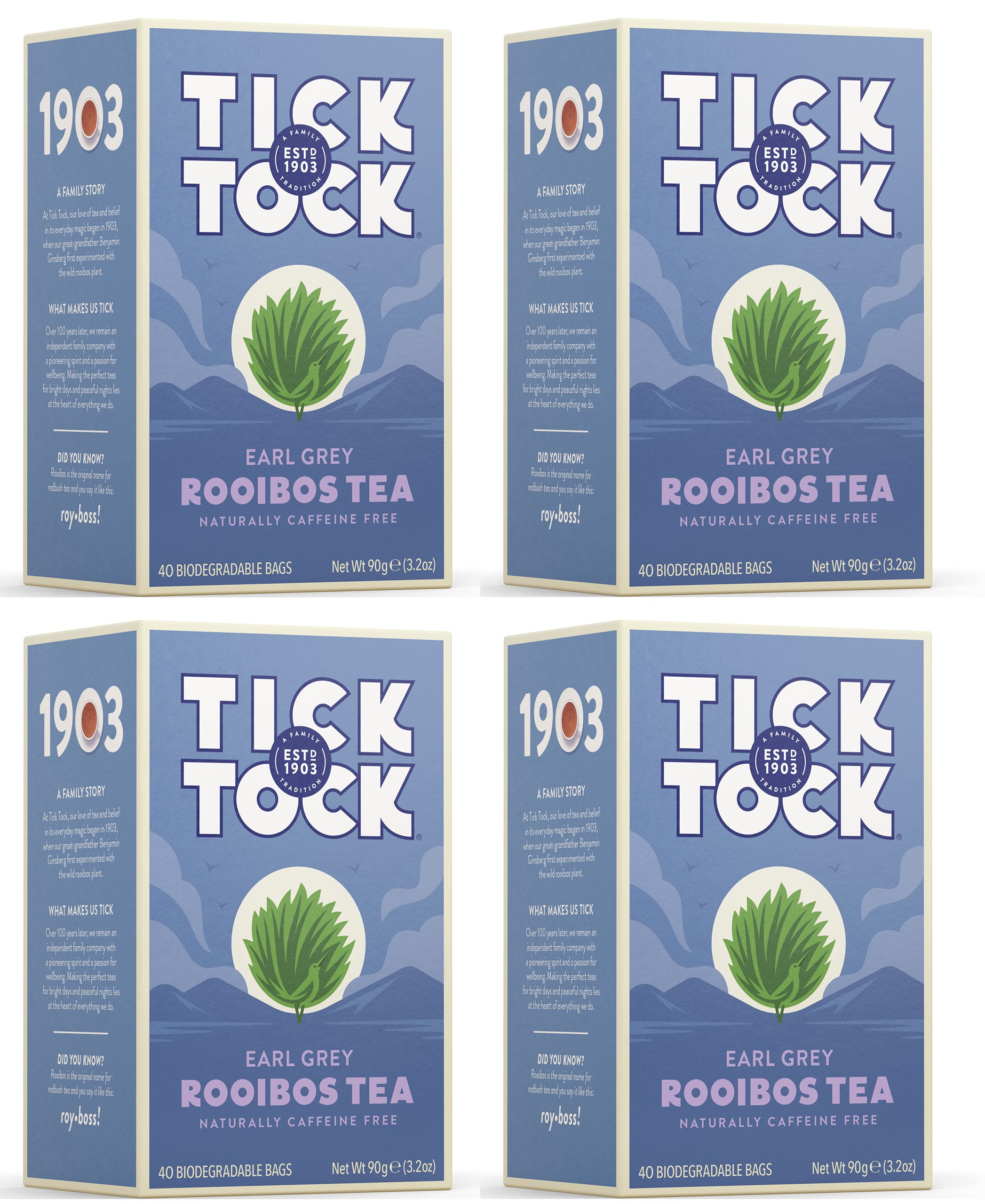 Tick Tock Teas Rooibos Earl Grey tea bags with bergamot aroma for soothing moments