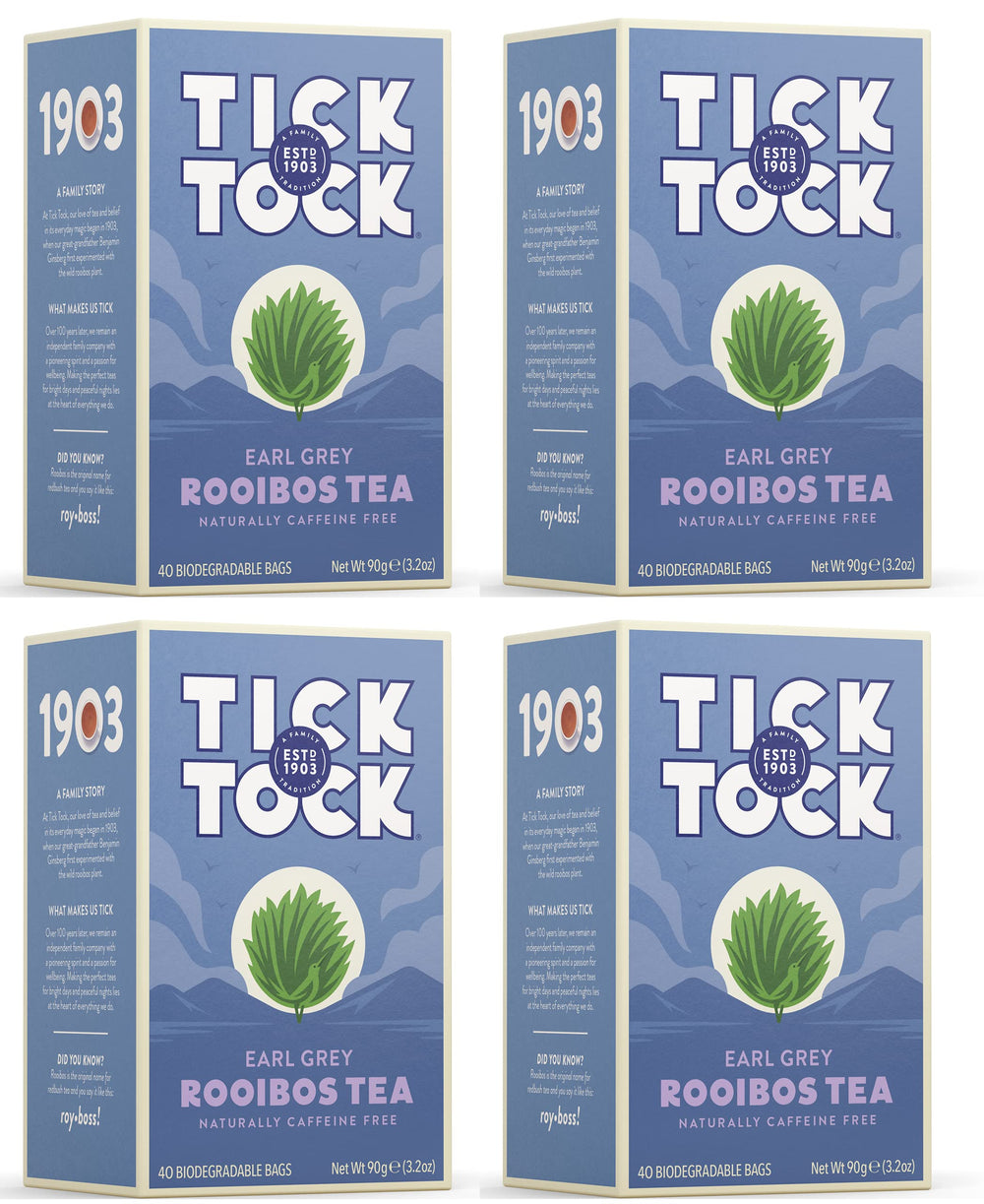 Tick Tock Teas Rooibos Earl Grey tea bags with bergamot aroma for soothing moments