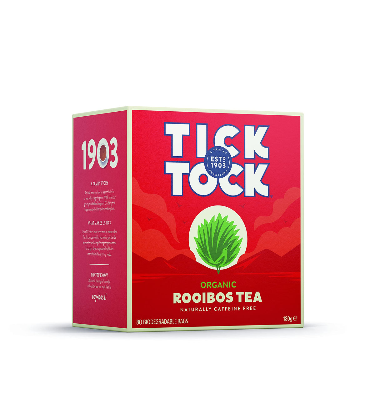 Tick Tock rooibos-tea-bags ready for a caffeine-free soothing cup