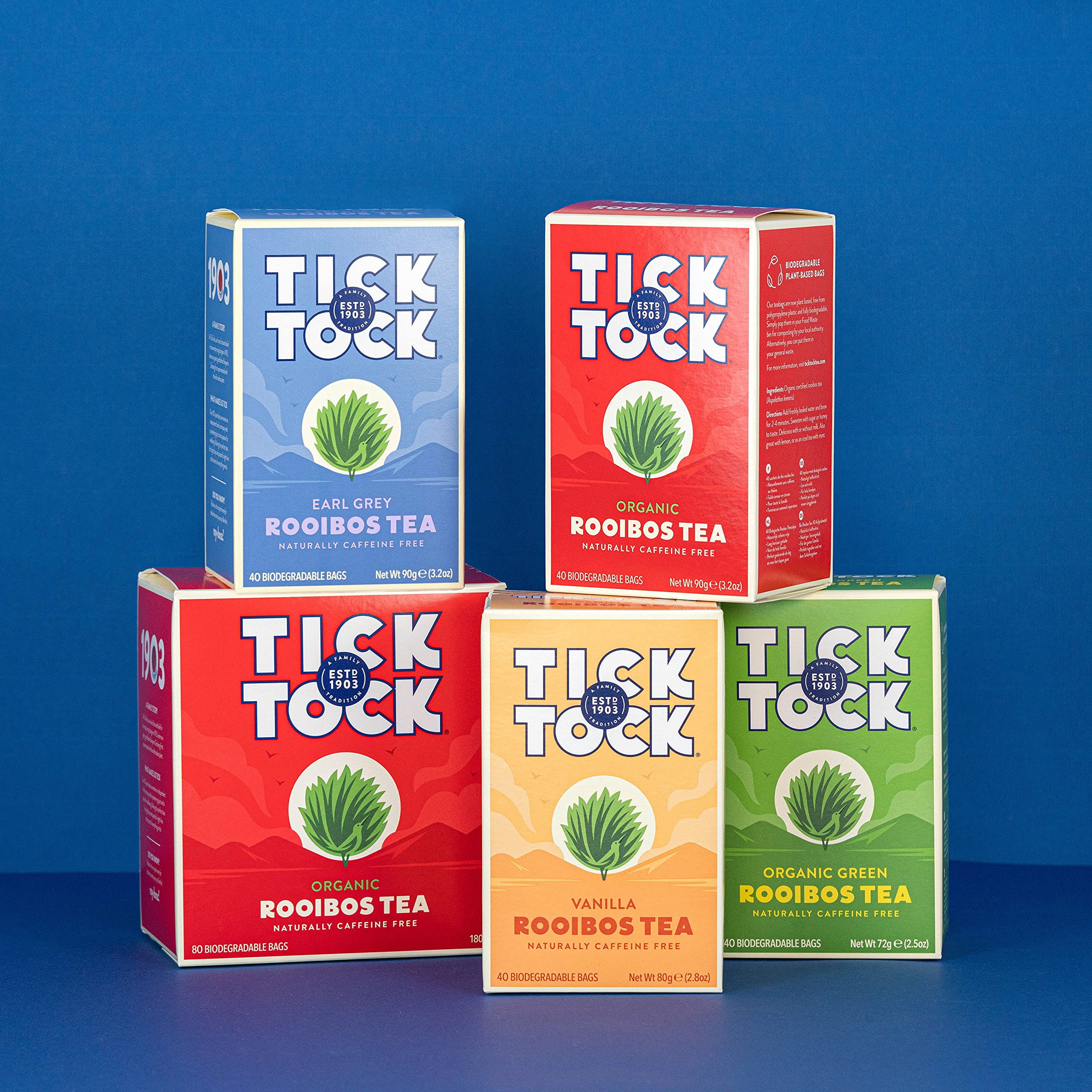 Tick Tock smooth-rich-flavor rooibos teabags for a comforting mug