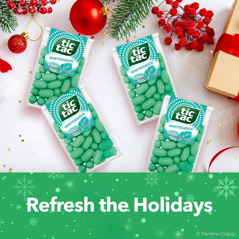 Tic Tac Wintergreen mint close-up showing layered flavor and crisp aroma.