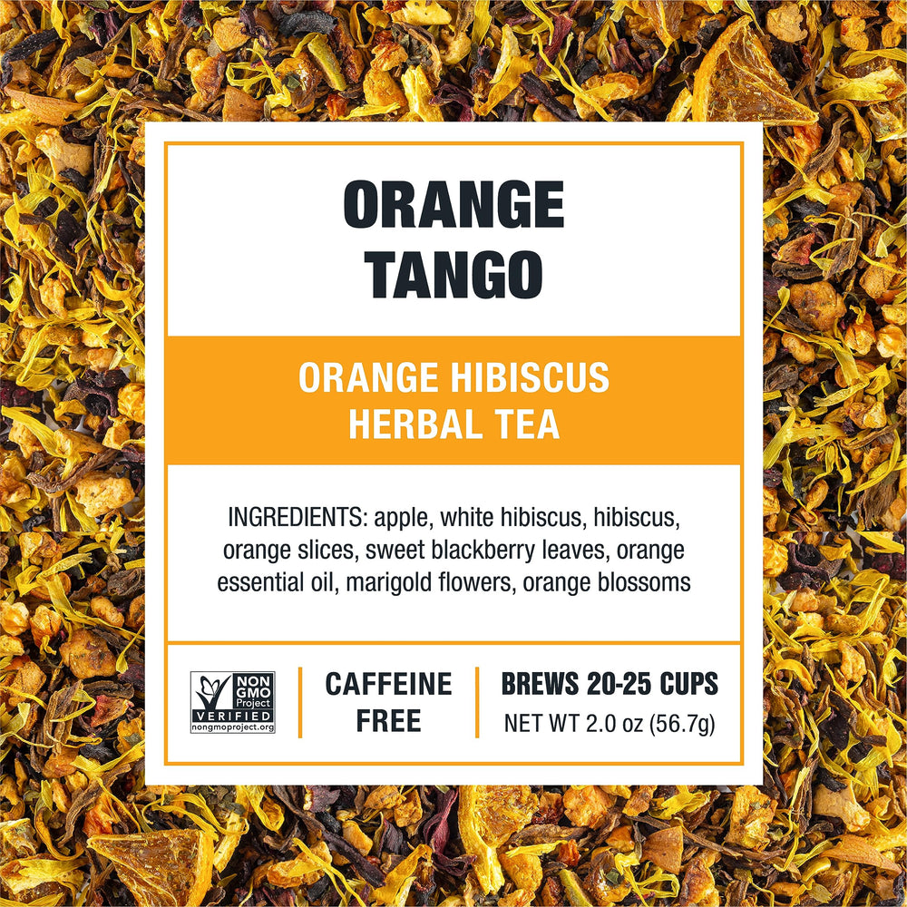Tiesta Tea Orange Tango orange zest close-up highlights bright tangy notes.
