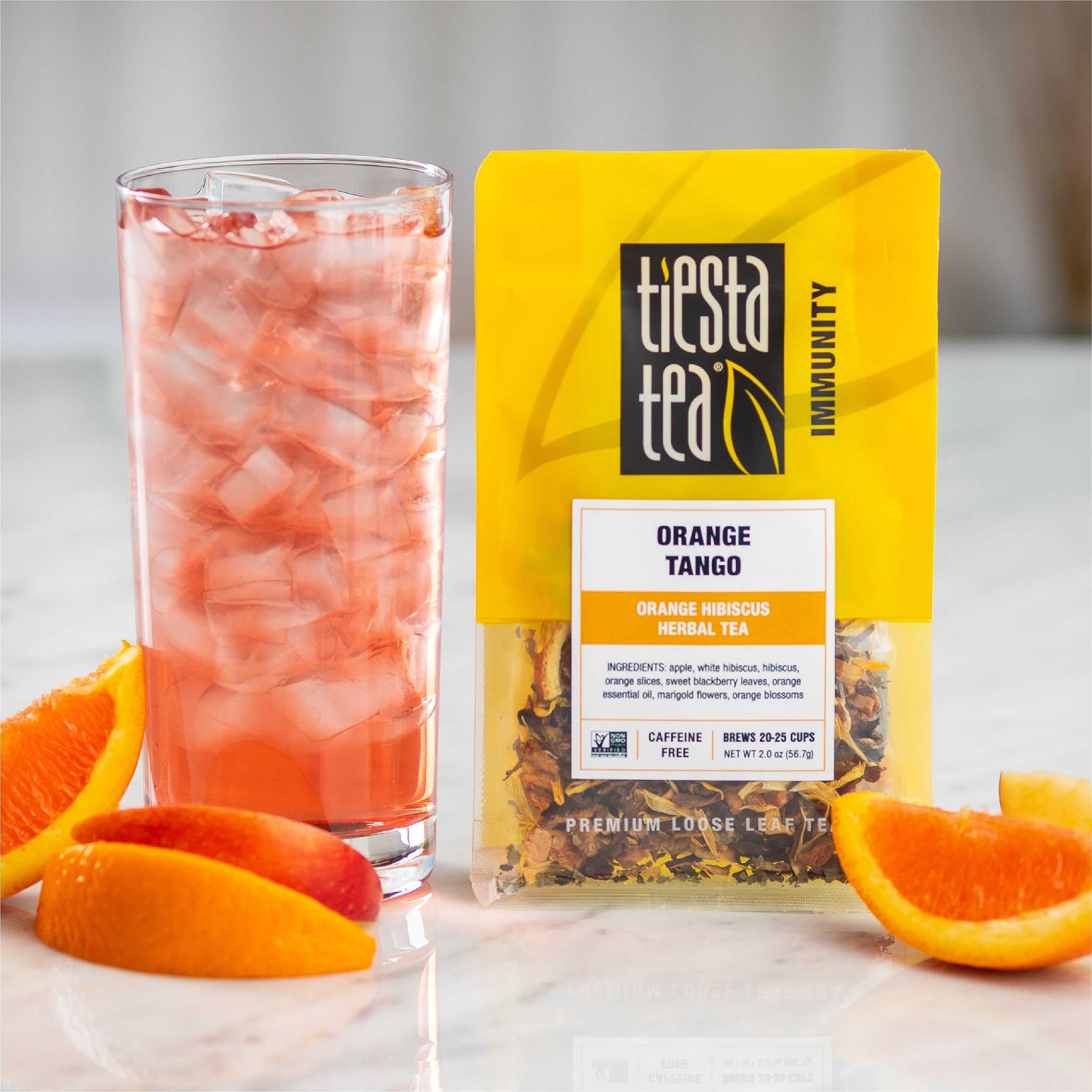 Tiesta Tea Orange Tango pour demonstrates quick, flavorful brew for busy mornings.