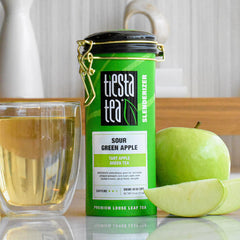 Tiesta Tea Sour Green Apple ingredients close-up highlighting hibiscus, lemongrass and blackberry leaves for aroma