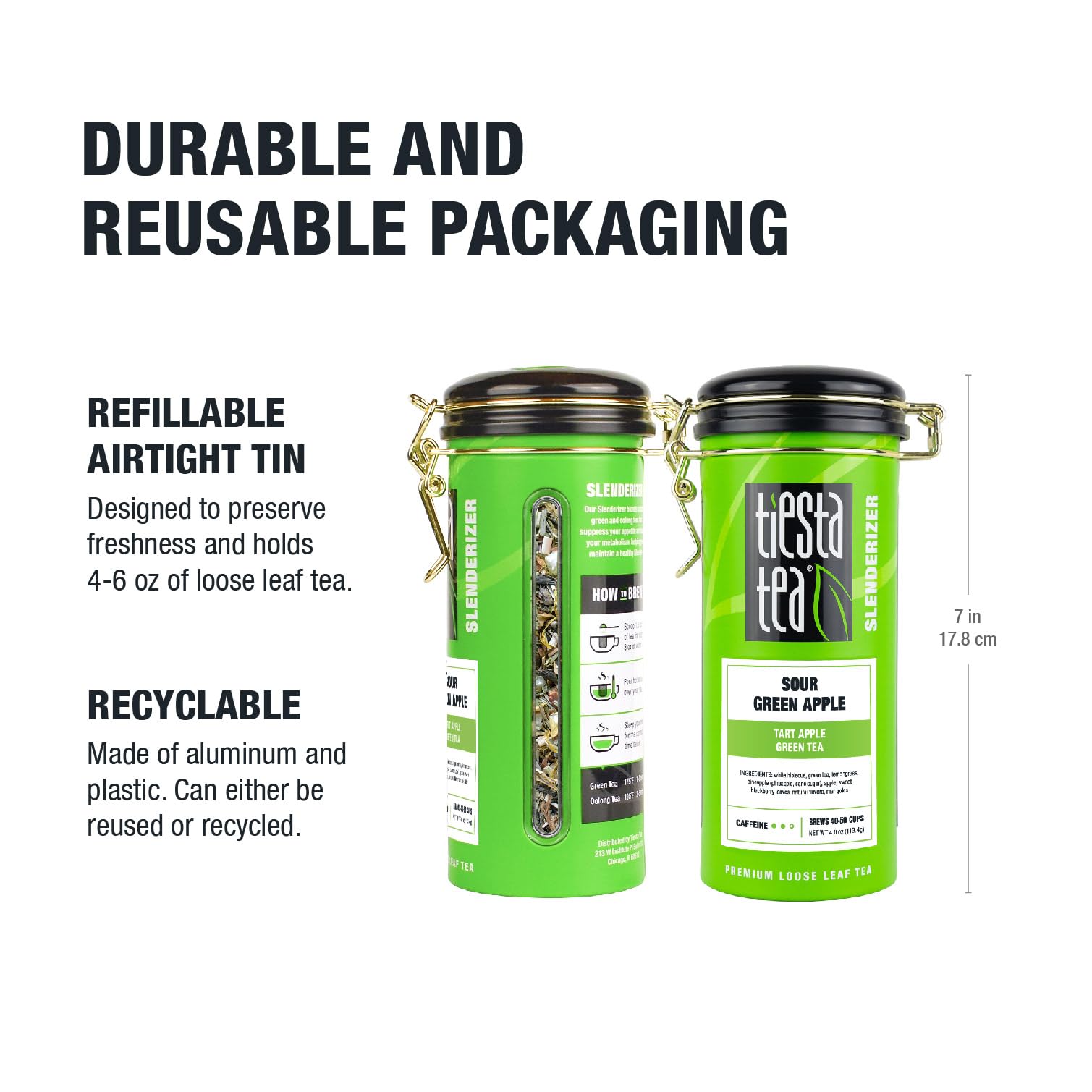Tiesta Tea Sour Green Apple tin packaging designed for freshness and easy scooping