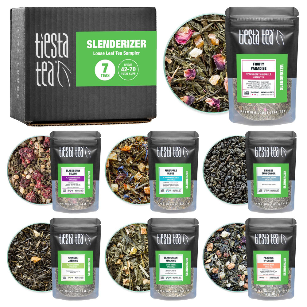 Tiesta Tea 7 Green Teas Dry Flight Sampler pack for tastings.