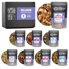 Tiesta Tea 8-Herbal Rooibos Sampler packaging and resealable pouches keep flavors fresh between sessions.