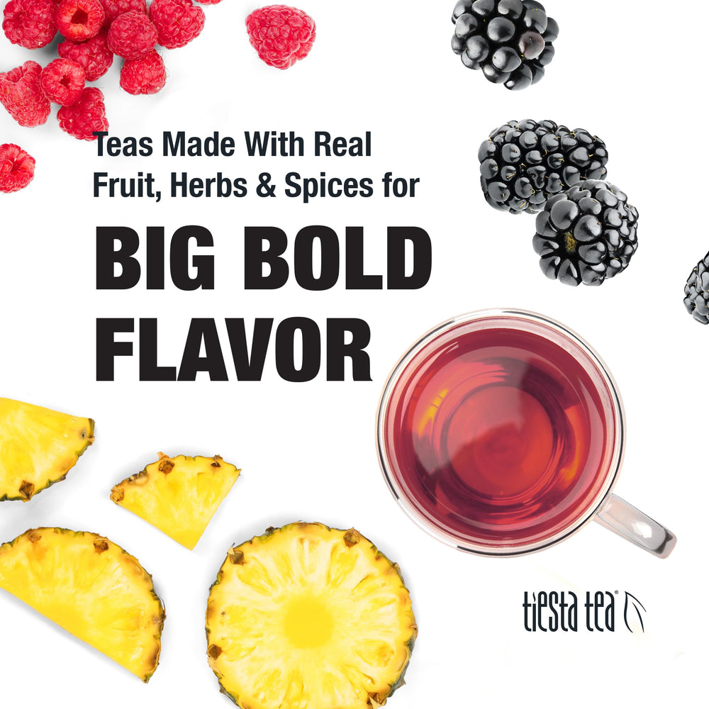 Tiesta Tea Blackberry Bellini steeped cup releasing pineapple and lemon hints.