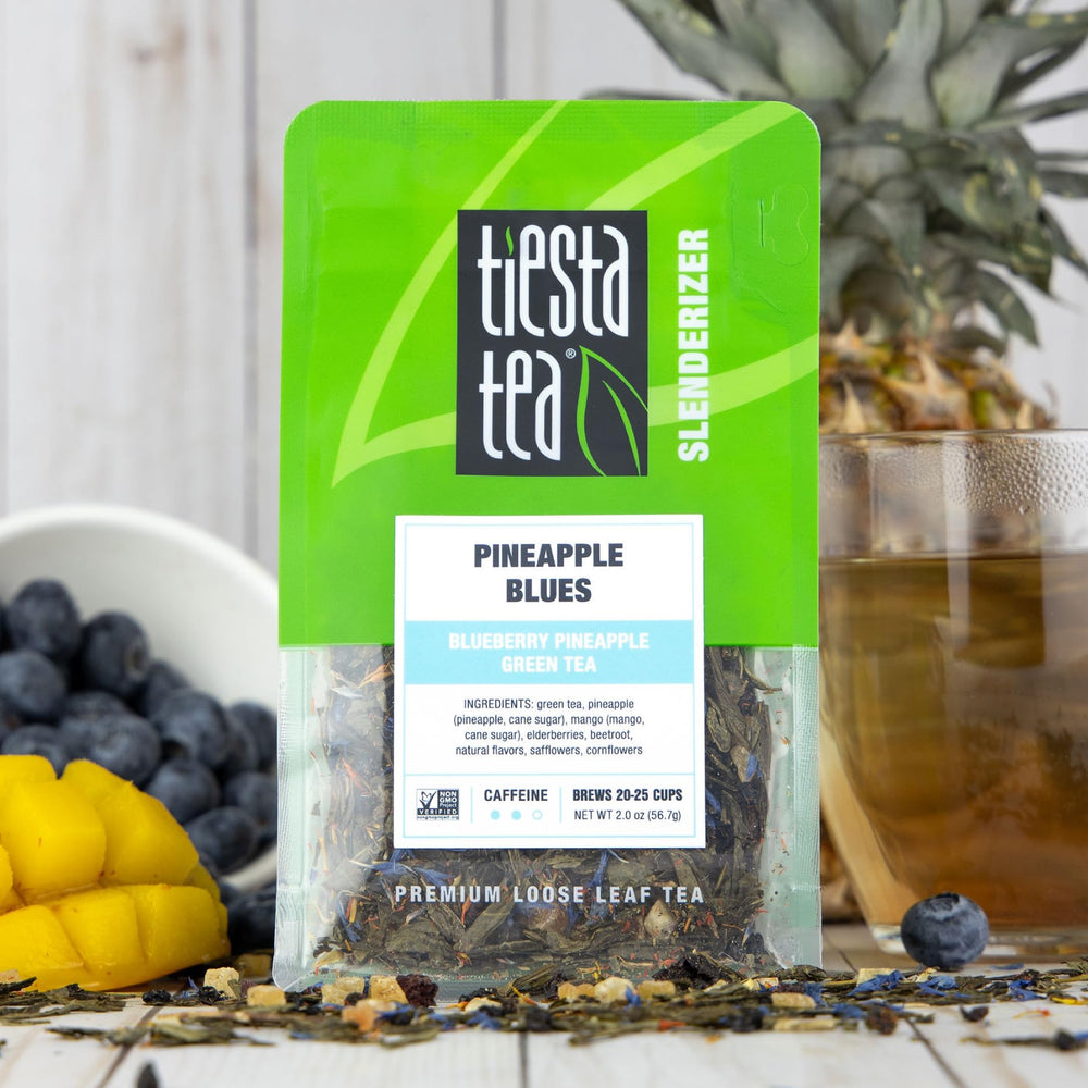 Tiesta Tea Blueberry Pineapple Green Tea leaves show vibrant color and premium quality.