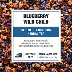 Blueberry Wild Child dry blend close-up with blueberries and hibiscus aromas.