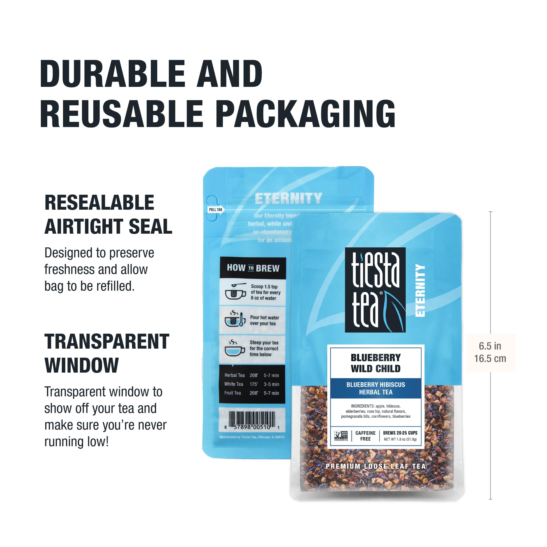 Tiesta Tea Blueberry Wild Child fruit blend, versatile hot or iced beverage