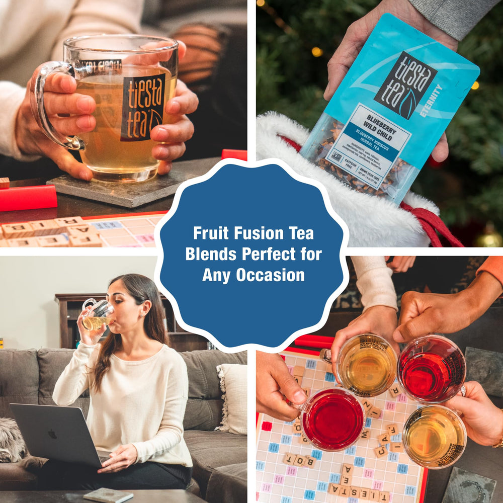 Tiesta Tea Blueberry Wild Child pour, pour-over moment with vivid flavor