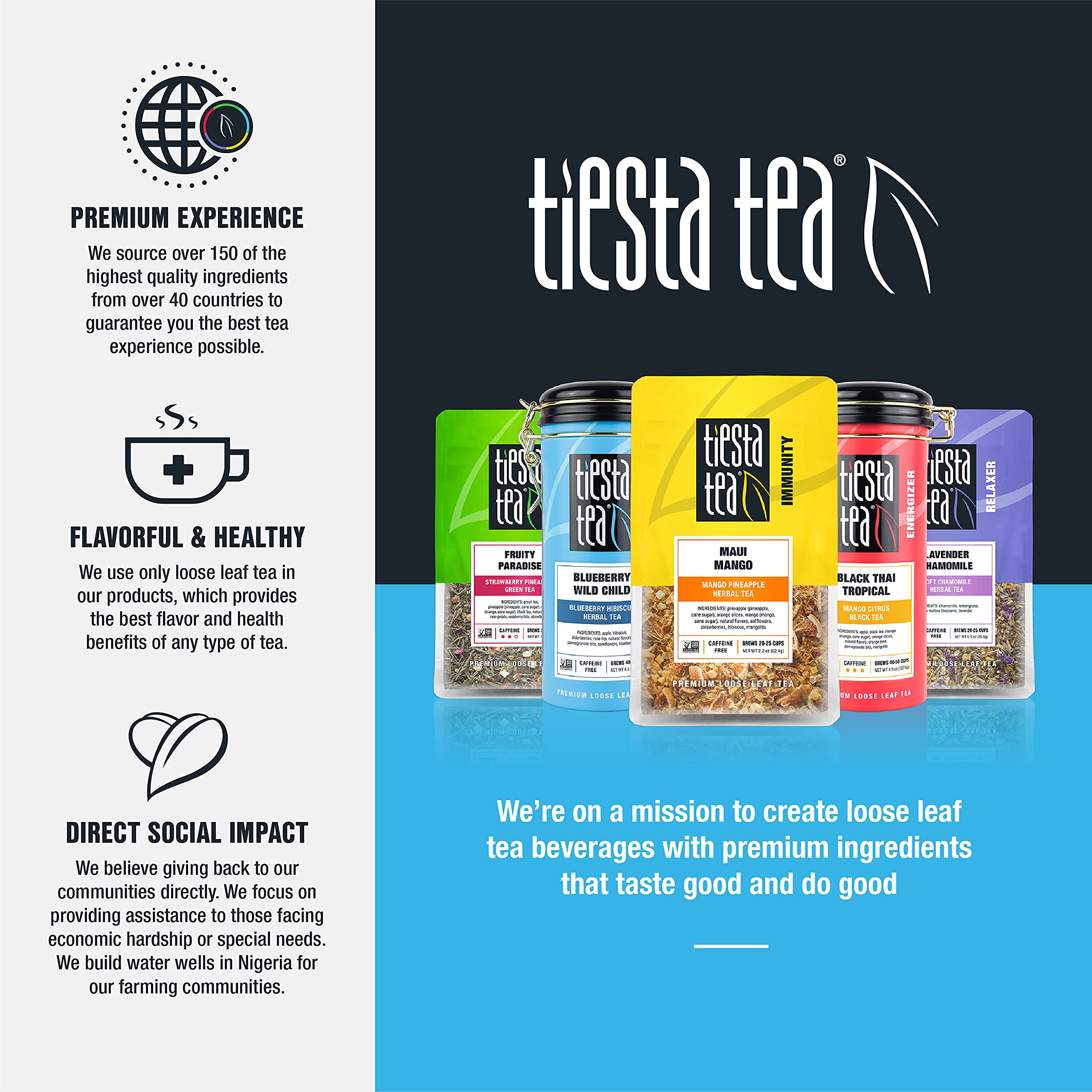 Tiesta Tea brewed cup shows bright color and inviting scent.