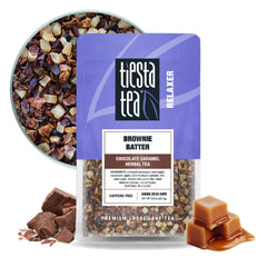 Tiesta Tea Brownie Batter ingredients close-up showing cocoa and fruit for rich flavor notes.
