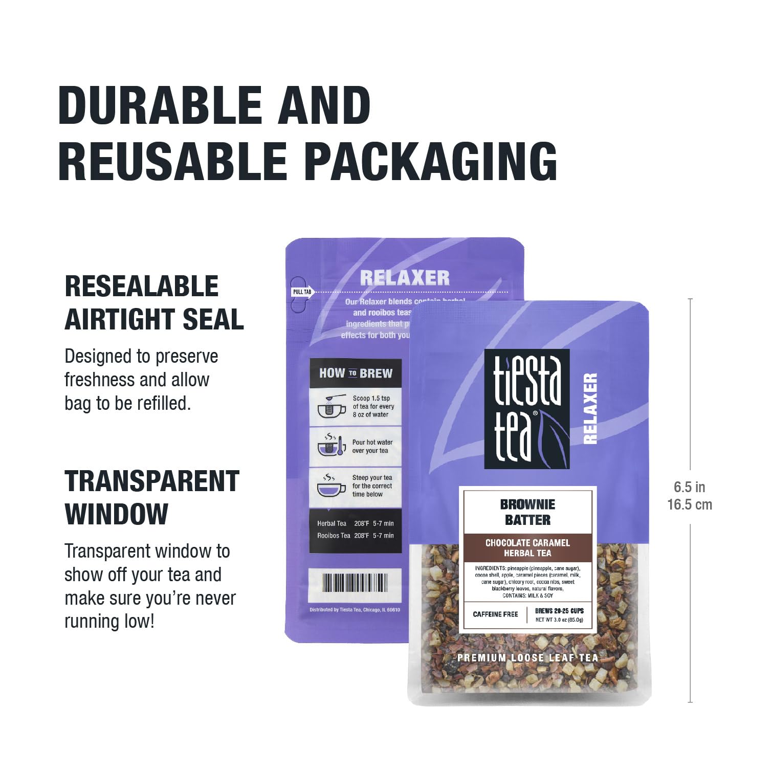 Tiesta Tea Brownie Batter ingredients palette highlights premium loose-leaf mix.