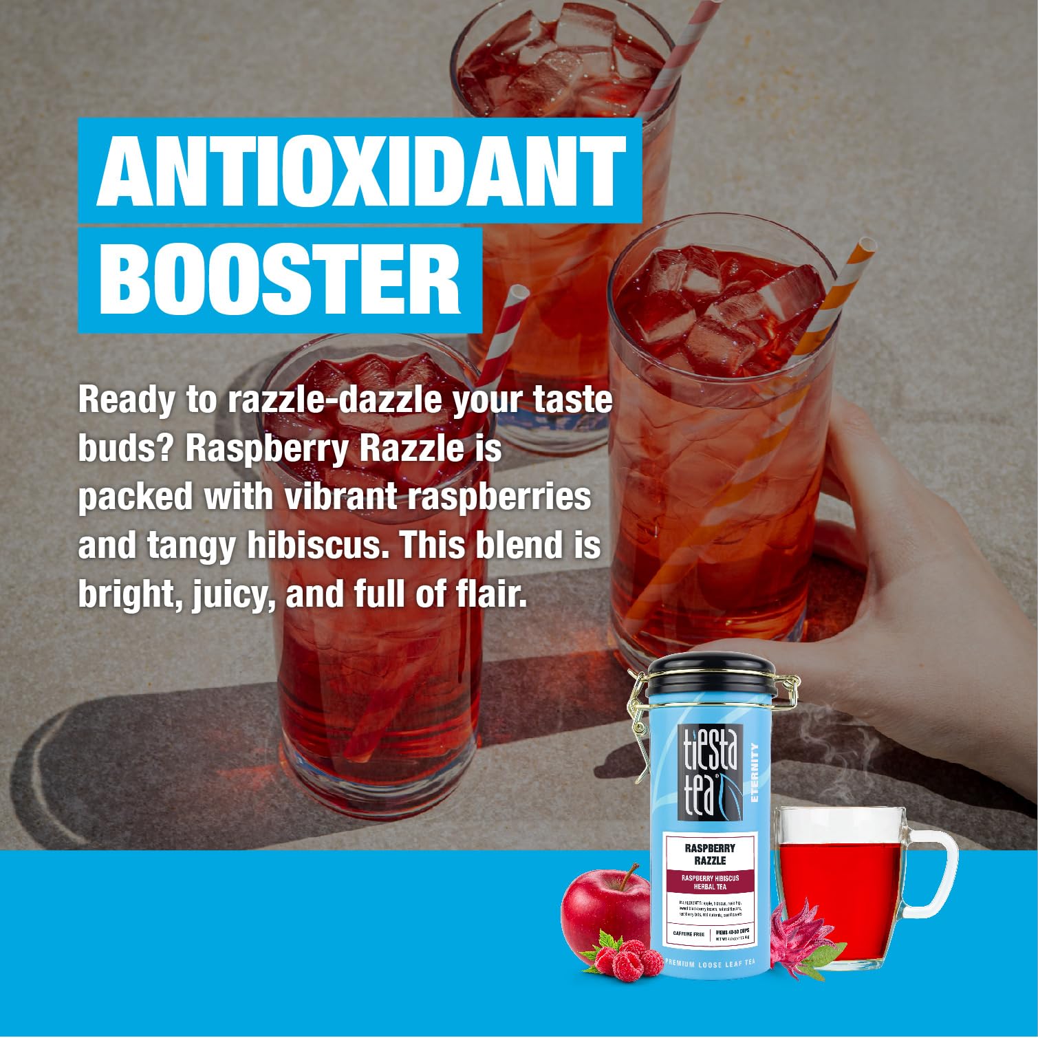 Tiesta Tea caffeine-free-tea-glass-cup perfect for afternoon enjoyment.