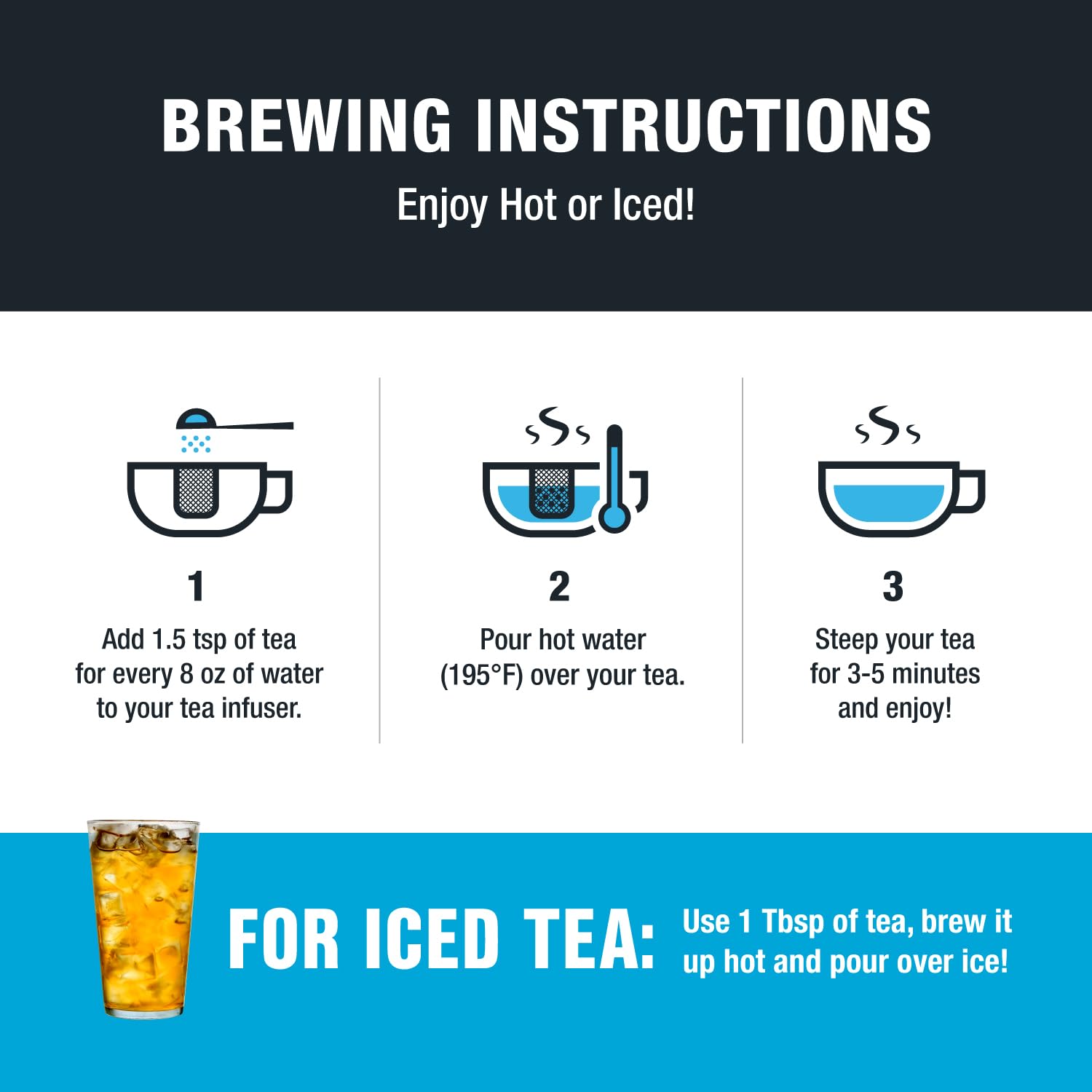 Tiesta Tea Chai Love brewing guide showing precise measure for flavor