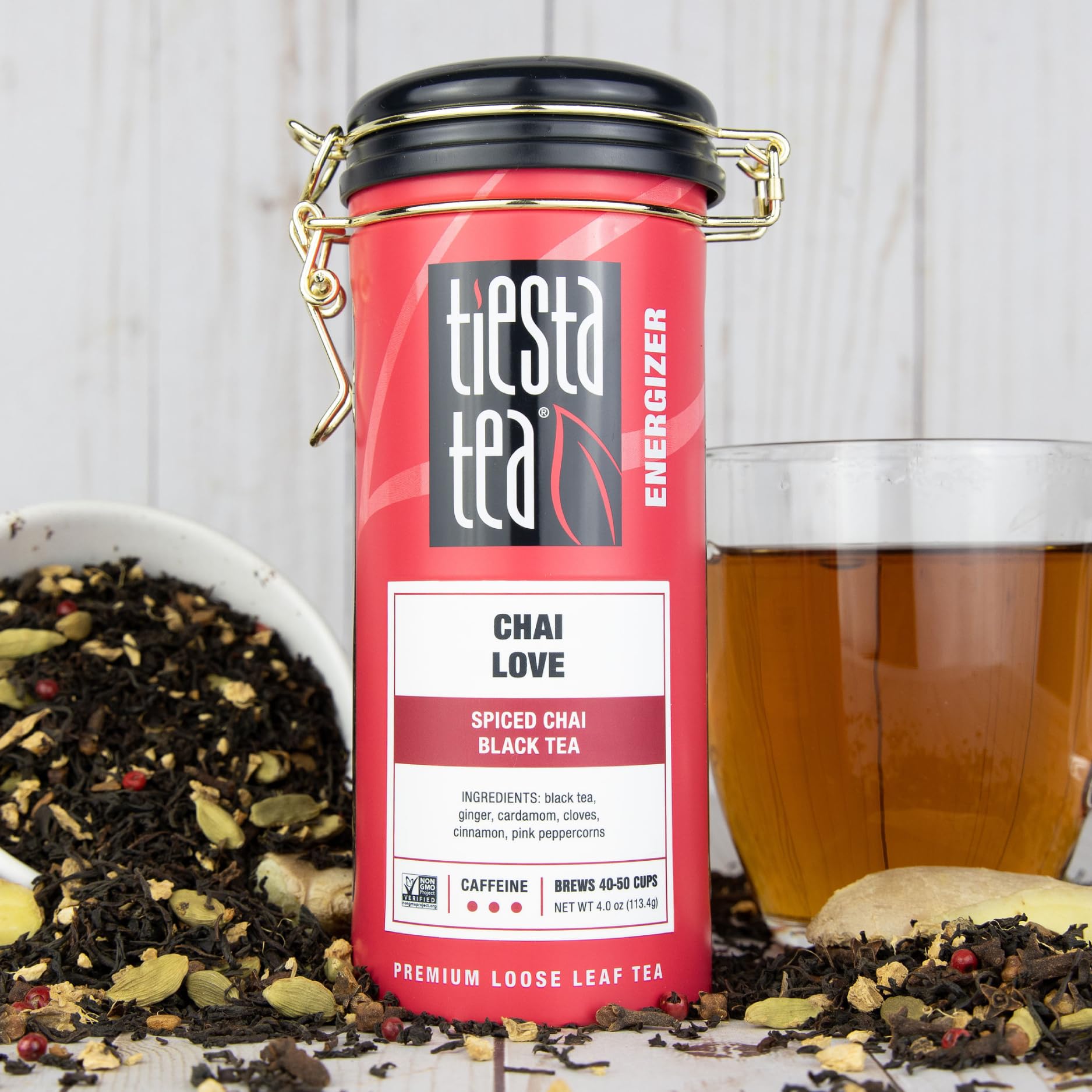 Tiesta Tea Chai Love loose leaves close-up showing premium spices