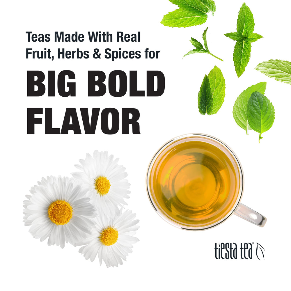 Tiesta Tea Chamomile Mint iced glass refreshes on warm days