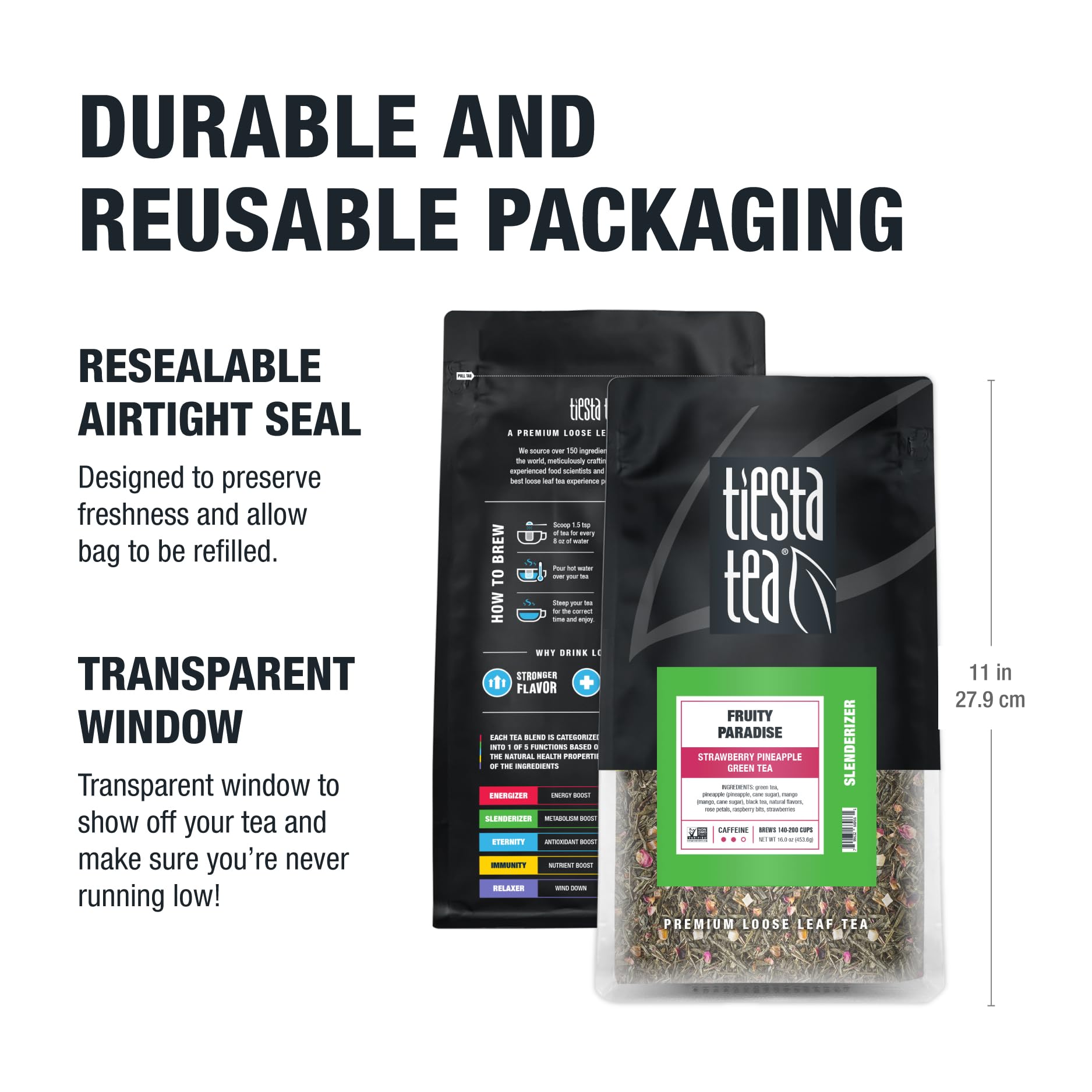 Tiesta Tea countertop setup with bulk pouch and cups for tea lovers