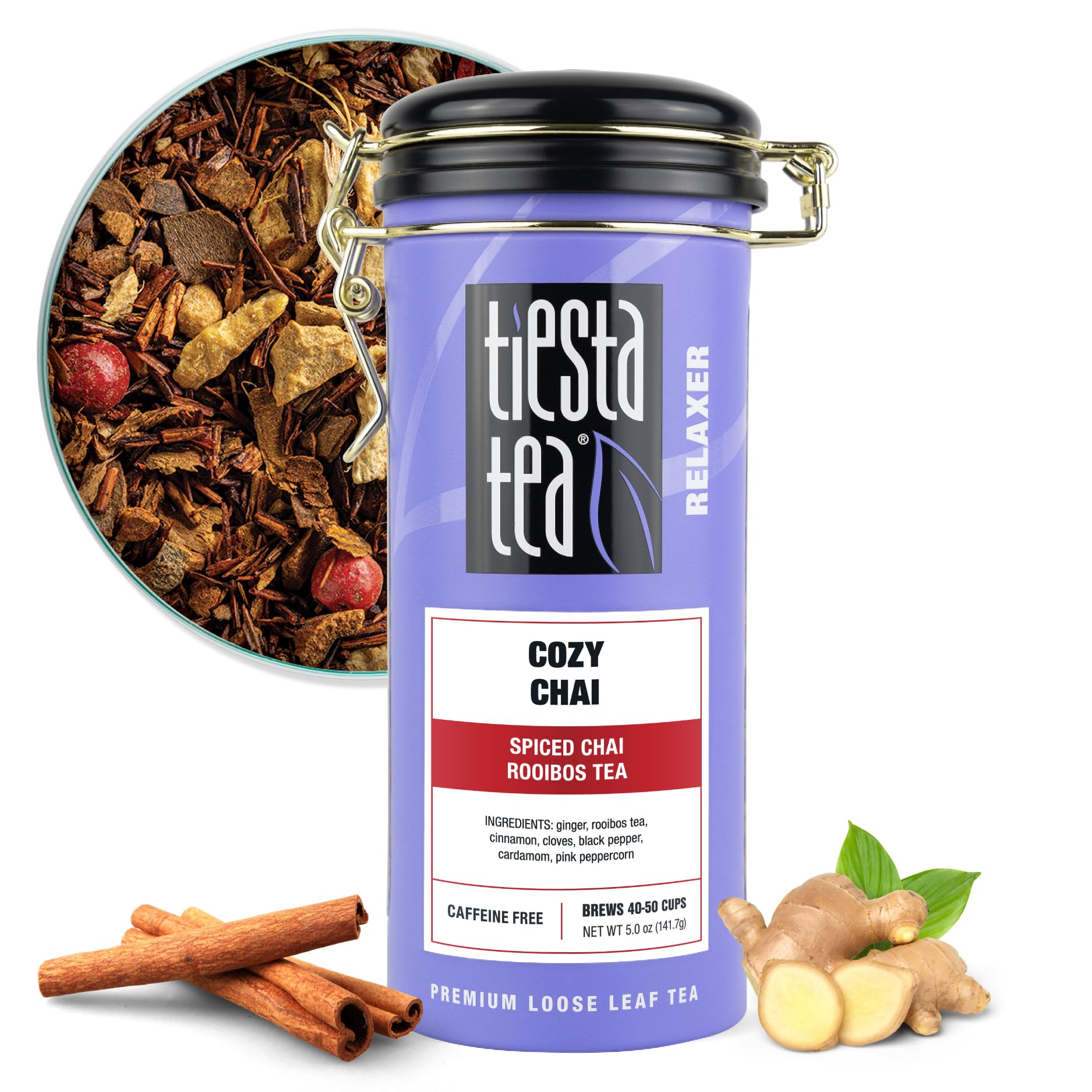 Tiesta Tea Cozy Chai Rooibos cup for a soothing caffeine-free sip