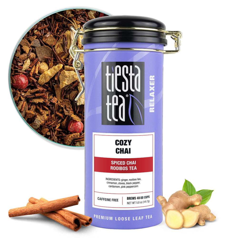 Tiesta Tea Cozy Chai Rooibos cup for a soothing caffeine-free sip