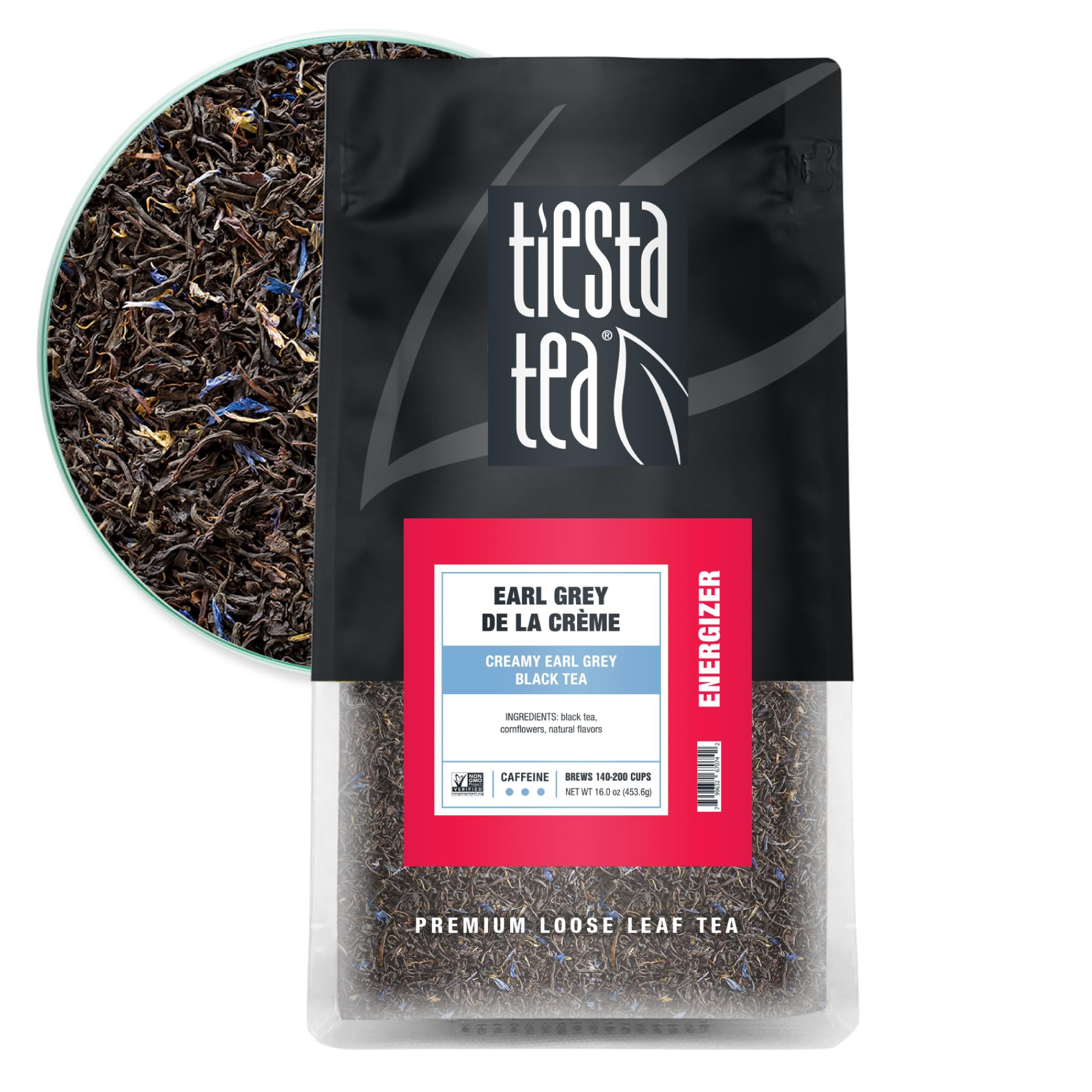 Tiesta Tea Creamy Earl Grey de la Crème bulk pouch preserves freshness for up to 200 cups.