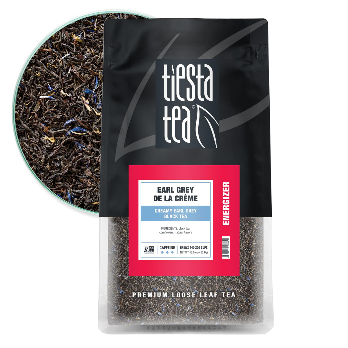 Tiesta Tea Creamy Earl Grey de la Crème bulk pouch preserves freshness for up to 200 cups.