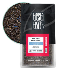 Tiesta Tea Creamy Earl Grey de la Crème bulk pouch preserves freshness for up to 200 cups.