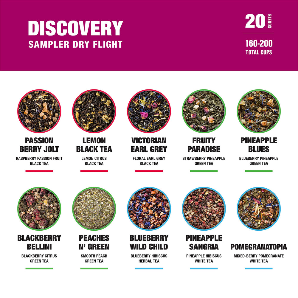 Tiesta Tea Discovery Sampler pouch open shows resealable packaging for freshness.