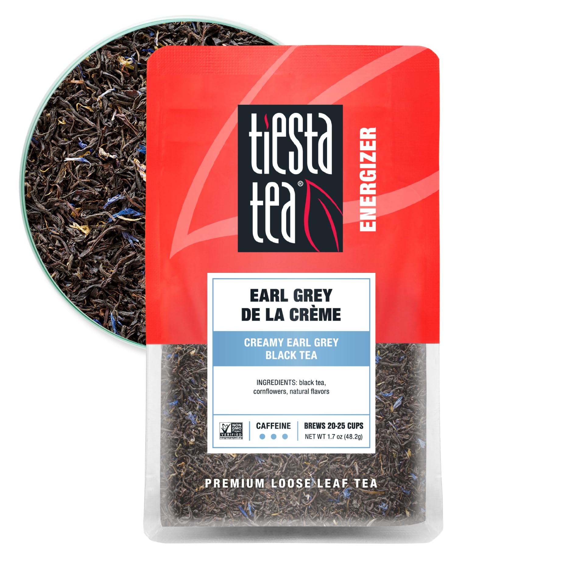 Tiesta Tea Earl Grey de la Creme loose leaf in a resealable pouch for fresh flavor.
