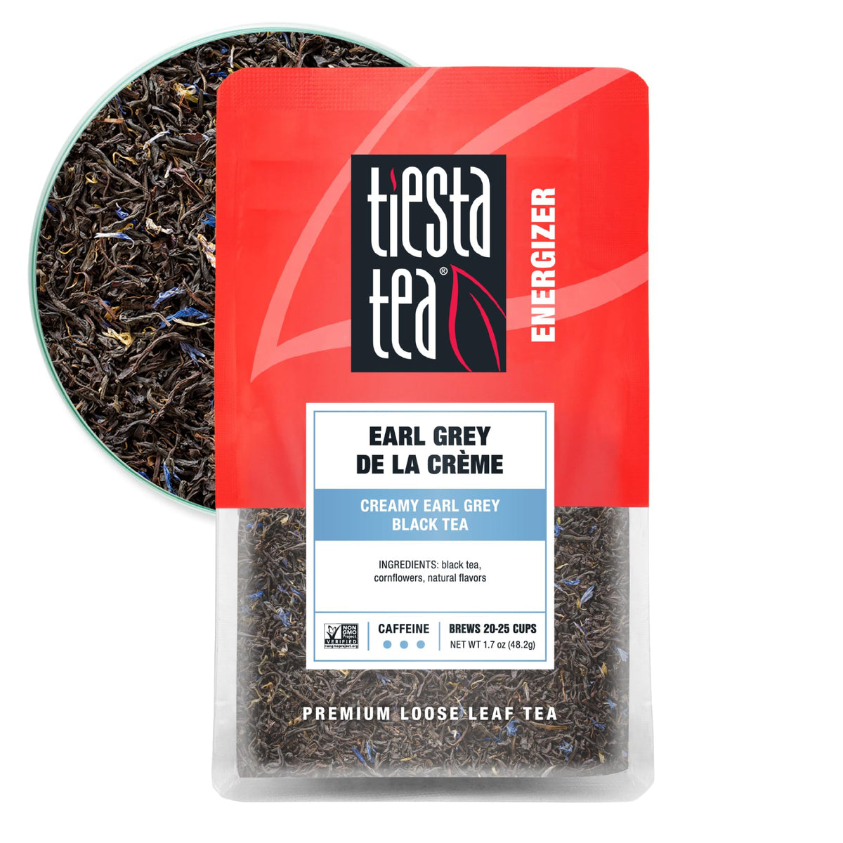 Tiesta Tea Earl Grey de la Creme loose leaf in a resealable pouch for fresh flavor.