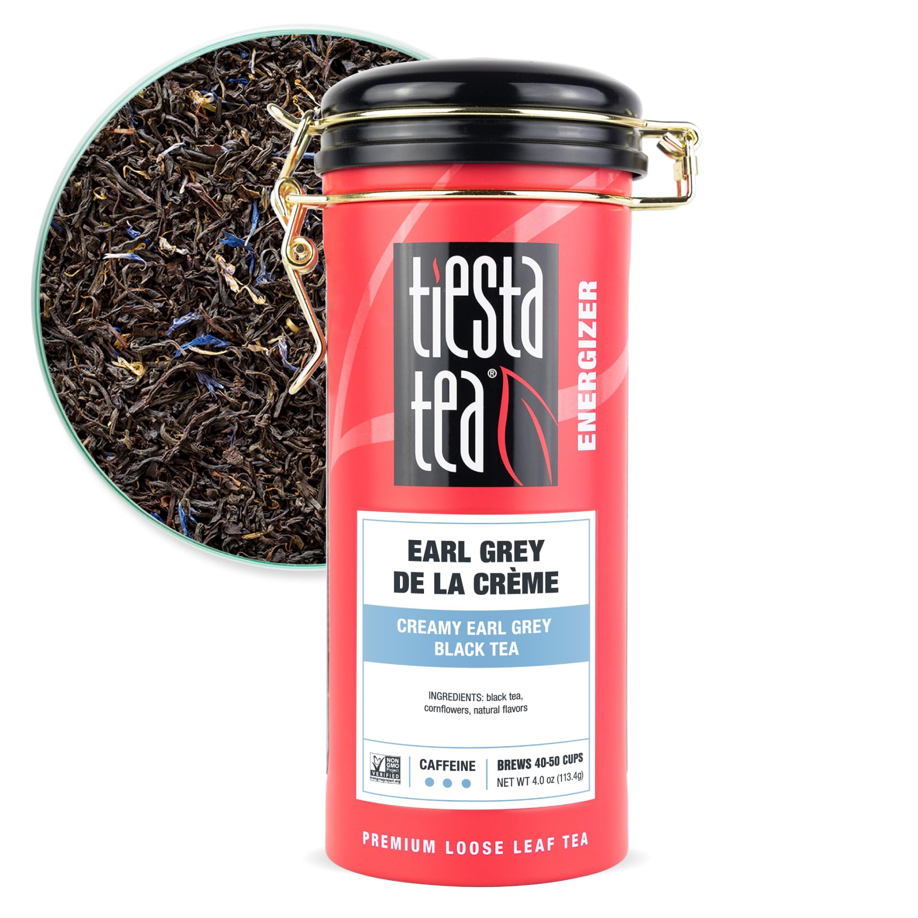 Tiesta Tea Earl Grey de la Crème tin preserves freshness for up to 50 cups.